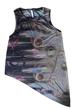 Clotheshead Tunic Womens XL Multicolor Mesh Striped Round Neck Button Relaxed